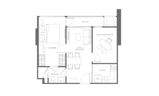 Condominium floor plan, 1 bedroom in building Building C Valles Haus in Bangkok, Thailand, Valles Haus No. 11010 (2D)
